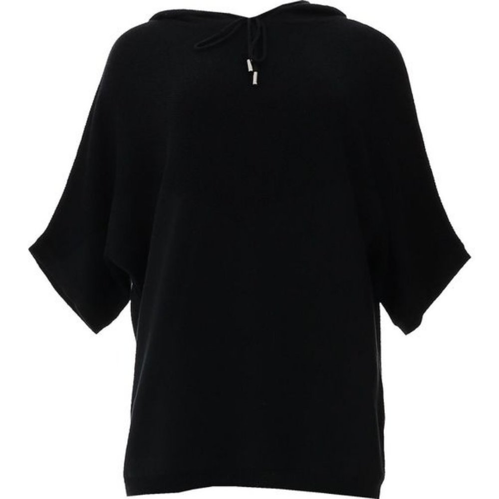 NWT‎ RETREAT RHONDA SHEAR LUXE KNIT HOODED DOLMAN-SLEEVE LOUNGE TOP BLACK SMALL